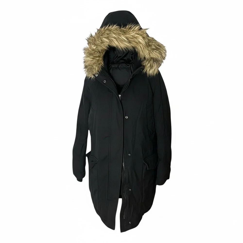 Community Black Wool-Blend Down Parka with Faux Fur Hood Medium - Picture 2 of 8